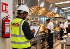 Hotel fire safety in Kenya with fire protection equipment in a commercial kitchen